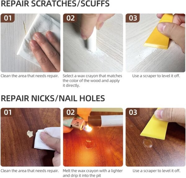 Wood Filler Sticks,12colors Wood Wax Crayons for Repairing Scratches, Scuffs, Cracks, and Nail Holes on Wood Furniture, Floors, Cabinets, Tables, and Doors - Image 4