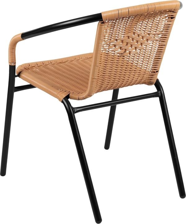 Flash Furniture Lila 4 Pack Beige Rattan Indoor-Outdoor Restaurant Stack Chair | Versatile and Stylish Seating - Image 9