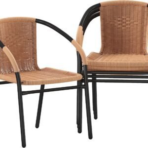 Flash Furniture Lila 4 Pack Beige Rattan Indoor-Outdoor Restaurant Stack Chair | Versatile and Stylish Seating