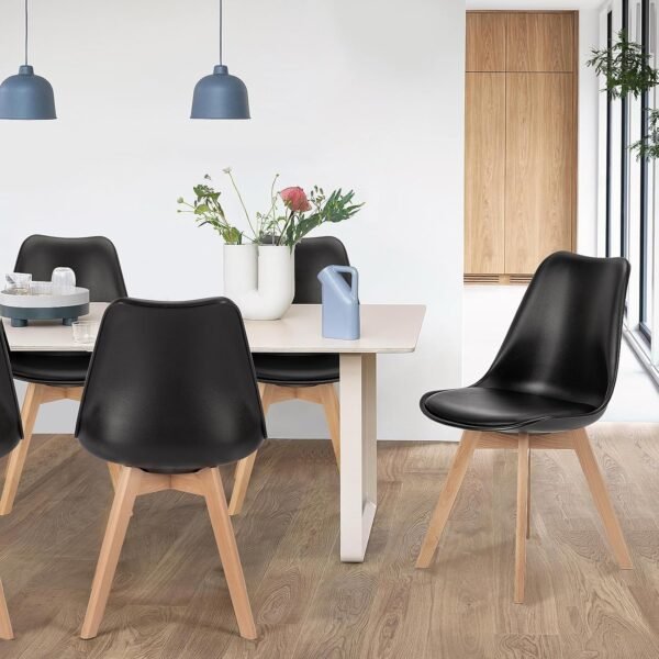 Sweetcrispy Dining Chairs, Dining Chairs Set of 4, Dining Room Chairs, Kitchen Chairs, Mid Century Modern Chairs, PU Leather Upholstered Chairs with Wood Legs, Kitchen Dining Room Chairs, Black - Image 2