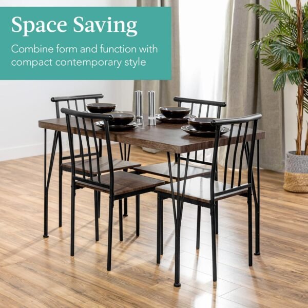 Best Choice Products 5-Piece Metal and Wood Indoor Modern Rectangular Dining Table Furniture Set for Kitchen, Dining Room, Dinette, Breakfast Nook w/ 4 Chairs - Drift Brown - Image 2