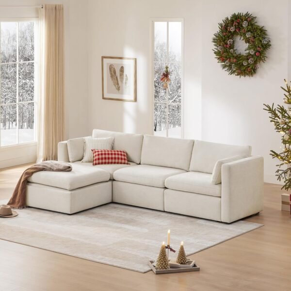 CHITA Oversized Modular Sectional Sofa, FSC Certified L Shaped Sectional Couches for Living Room, 112 inch Width,4 Seat Modular Sofa with Storage Ottoman, Linen - Image 4