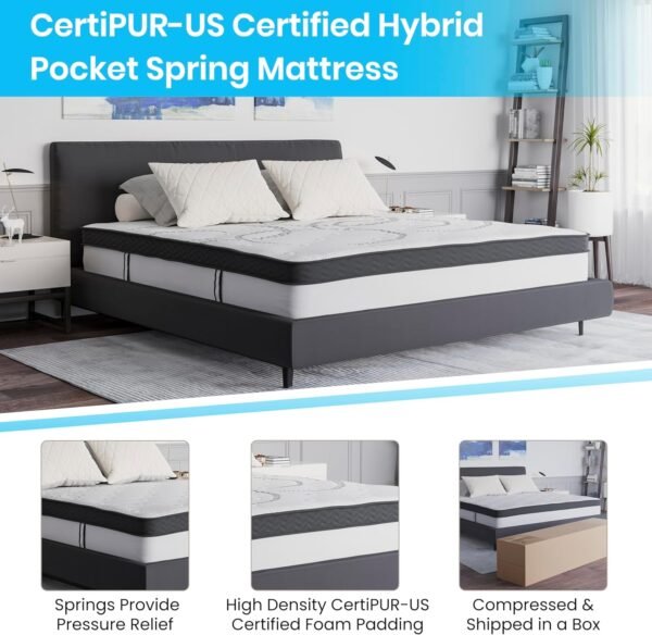 Flash Furniture Capri Comfortable Sleep 12" Hybrid Pocket Spring and Foam Mattress in a Box, Foam Pocket Spring Hybrid Mattress for Pressure Relief, King - Image 3