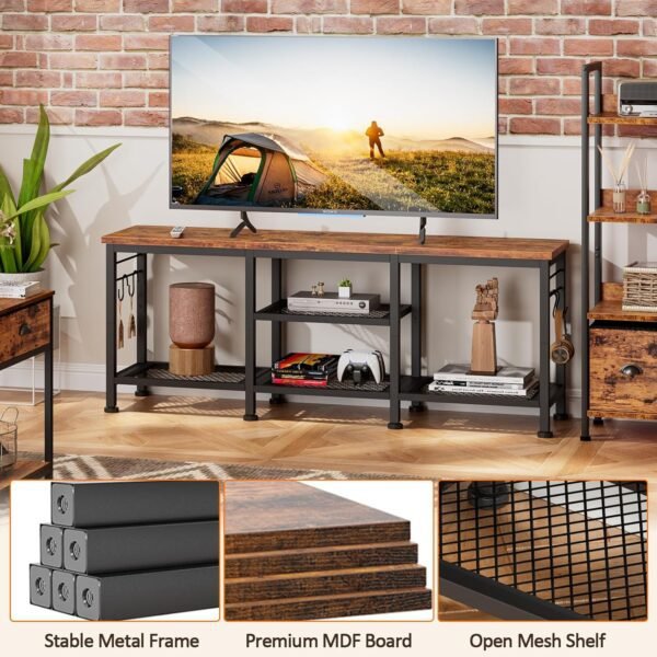 Furologee TV Stand for TVs up to 55 Inch, Entertainment Center with Open Storage Shelves, TV Media Console Table with Soundbar Shelf for Living Room, Bedroom, Rustic Brown - Image 4