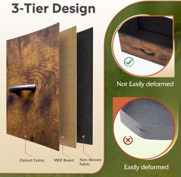 WLIVE 9-Drawer Dresser, Fabric Storage Tower for Bedroom, Hallway, Entryway, Closet, Tall Chest Organizer Unit with Fabric Bins, Steel Frame, Wood Top, Easy Pull Handle, Rustic Brown Wood Grain Print - Image 4