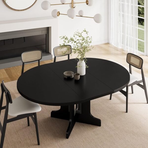 Feonase 59" Round Extendable Dining Room Table for 6, Modern Oval Kitchen Table with Heavy Duty Wood Base, for Kitchen Dining Living Room, Easy Assembly, Noise-Free, Black