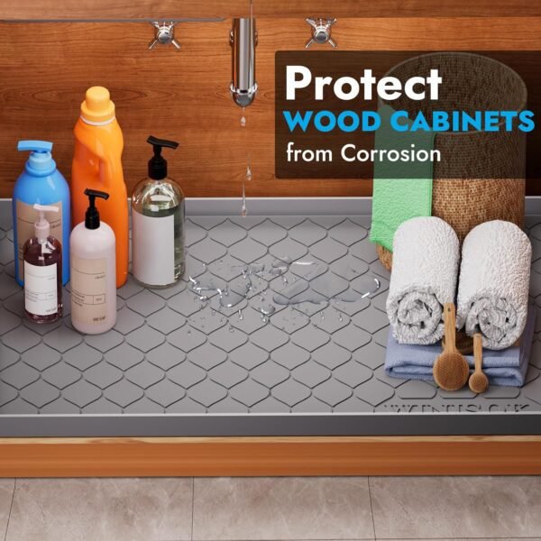 Silicone Under Sink Mat 34" x 22", Kitchen Essentials and Gadgets, Shelf Liner and Cabinet Protector, Home Organizers and Storage, Waterproof Bathroom Tray - Image 3
