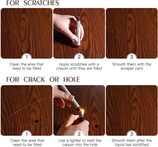 DEWEL Furniture Markers Touch Up, Upgrade Wood Furniture Repair Kit, Premium Wood Scratch Repair Markers and Wax Sticks for Wood Stains Scratches Hardwood Wooden Floors Tables, Set of 17 - Image 6