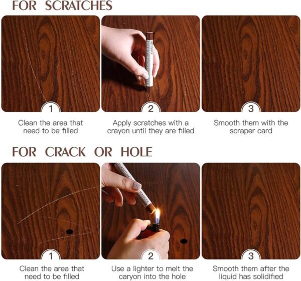 DEWEL Furniture Markers Touch Up, Upgrade Wood Furniture Repair Kit, Premium Wood Scratch Repair Markers and Wax Sticks for Wood Stains Scratches Hardwood Wooden Floors Tables, Set of 17 - Image 6