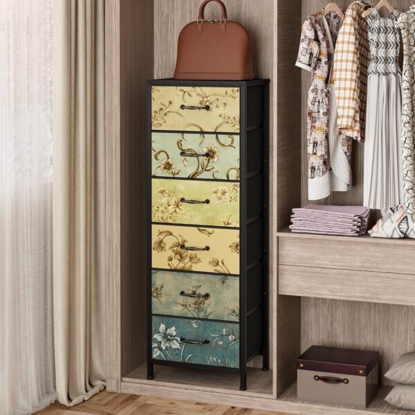 Furnulem Tall 6 Drawers Dresser, Vintage Storage Organizer Unit with Fabric Bins for Bedroom, Living Room, Closet, Nusery, Dorm, Entryway, Bedside Furniture, Sturdy Metal Frame, Wood Top - Image 5