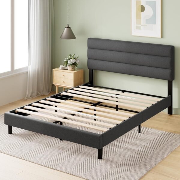 ZINUS Queen Piper Upholstered Platform Bed with Horizontal Paneled Headboard, Wooden Slat Support, No Box Spring Needed, Easy Assembly, Eco Friendly Packaging, Dark Grey - Image 9