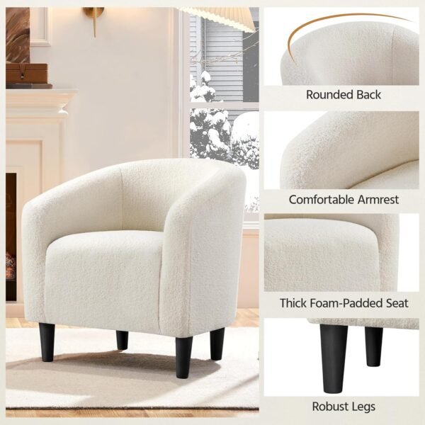 Yaheetech Barrel Chairs, Furry Accent Chairs, Sherpa Chairs with Soft Padded Armrest, Fuzzy Club Chairs for Living Room Bedroom Waiting Room Office, Accent Chairs Set of 2, Ivory - Image 8