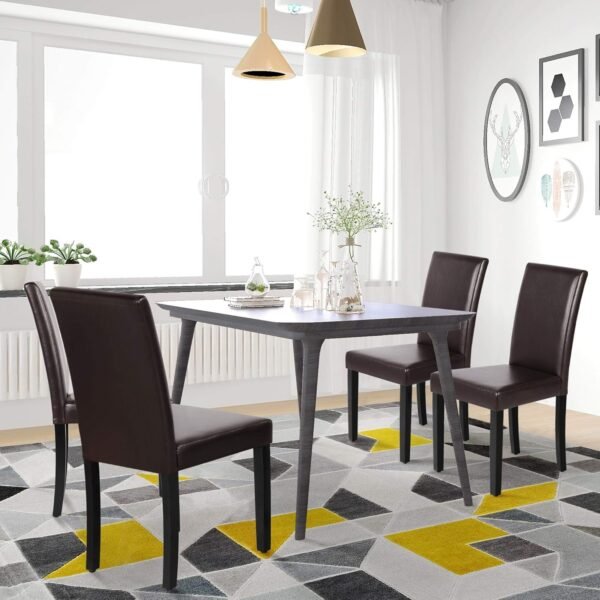 Yaheetech Dining Chairs Set of 4 PU Leather Dining Room Chairs with Waterproof Surface and Wood Legs for Kitchen Restaurant and Living Room, Dark Brown - Image 2