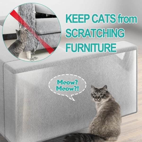 [Thicken Vinyl] Anti Cat Scratch Furniture Protector, Single-Sided Sticky Couch Protector for Cats, Flexible Couch Corner Guard Under Cats Claw, Cat Scratch Deterrent Tape-(160" x 12.4") - Image 2