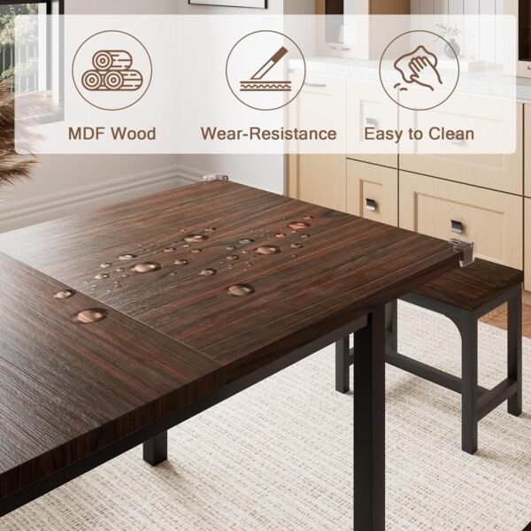 5 Pieces Dining Room Table Set for 4-6, 63' Extendable Kitchen Table Set with 2 Benches & 2 Stools, Small Dining Table Set with Metal Frame & MDF Board, Espresso - Image 5