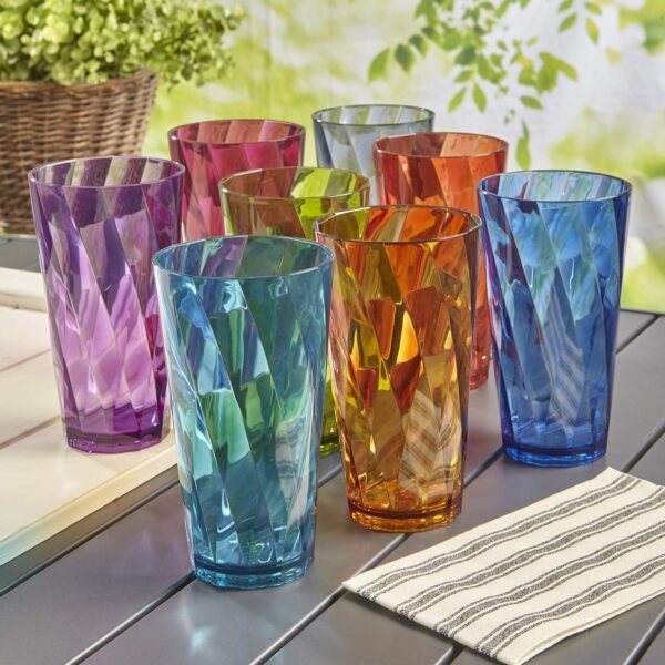 US Acrylic Optix Plastic Reusable Drinking Glasses (Set of 8) 20oz Water Cups in Jewel Tone Colors | BPA-Free Tumblers, Made in USA | Top-Rack Dishwasher Safe - Image 8