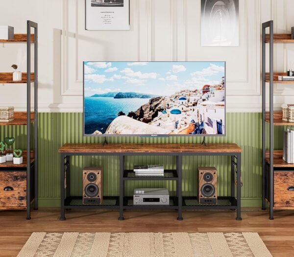 Furologee TV Stand for TVs up to 55 Inch, Entertainment Center with Open Storage Shelves, TV Media Console Table with Soundbar Shelf for Living Room, Bedroom, Rustic Brown - Image 8