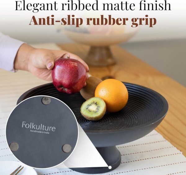 Folkulture Wooden Fruit Bowl for Kitchen Counter | 12" Large Premium Banana Fruit Basket for Kitchen | Black Wood Bowl with Holder, Pedestal for Table Decor, Centerpiece for Dining Table - Image 3