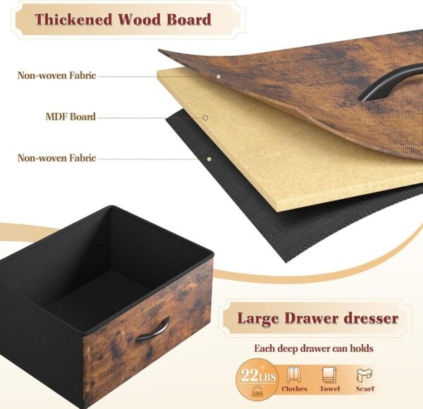Dresser for Bedroom with Power Outlets, 55" TV Stand Dresser with 8 Drawers, Fabric Dressers & Chest of Drawers for Living Room, Entryway, Rustic Brown - Image 7
