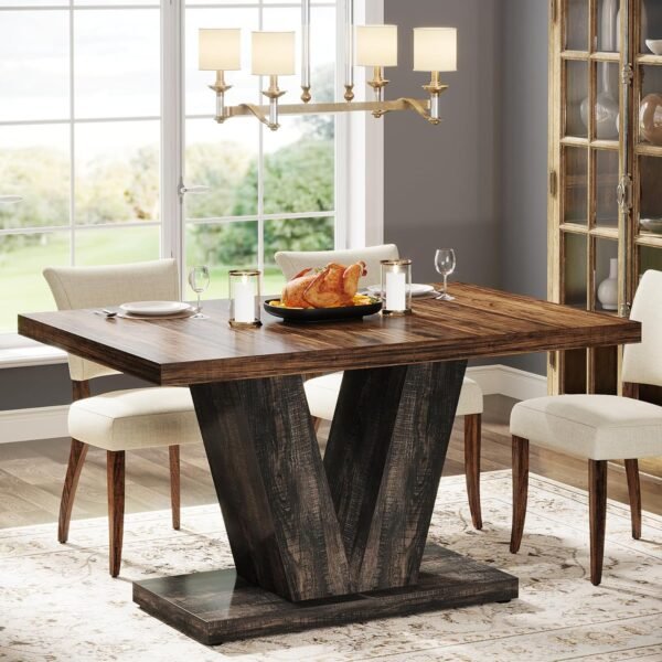 Tribesigns 47-Inch Dining Table for 4, Black Kitchen Dinner Table with Heavy Duty Pedestal, Farmhouse Wooden Eating Table for Home, Dining Room, Small Space, Black & Brown - Image 3