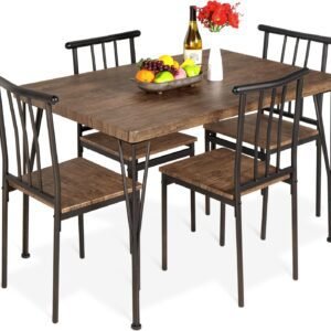 Best Choice Products 5-Piece Metal and Wood Indoor Modern Rectangular Dining Table Furniture Set for Kitchen, Dining Room, Dinette, Breakfast Nook w/ 4 Chairs - Drift Brown