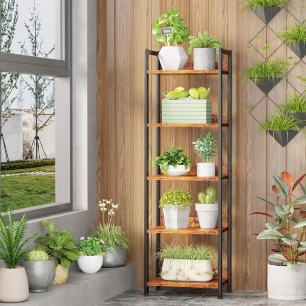 Furologee 5 Tier Bookshelf with Drawer, Tall Narrow Bookcase with Shelves, Wood and Metal Bookshelves Storage Organizer, Industrial Display Standing Shelf Unit for Bedroom, Living Room, Rustic Brown - Image 7