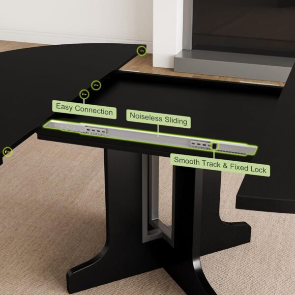 Feonase 59" Round Extendable Dining Room Table for 6, Modern Oval Kitchen Table with Heavy Duty Wood Base, for Kitchen Dining Living Room, Easy Assembly, Noise-Free, Black - Image 4