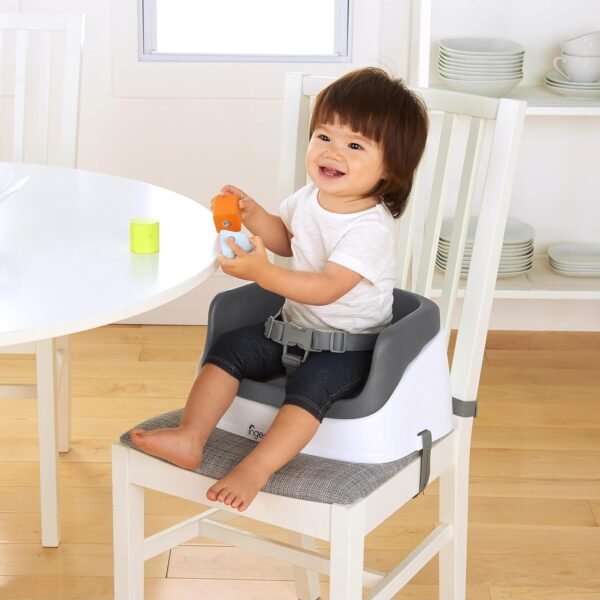 Ingenuity SmartClean Toddler Booster Seat for Kitchen Chair – Lightweight for on-the-go, Easy-Clean, 3-Point Harness Strap – Booster Seat for Dining Table, Slate - Image 5