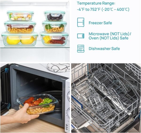 Vtopmart 8 Pack Glass Food Storage Containers with Airtight Lids, Glass Meal Prep Containers, Bento Boxes for Lunch, for Microwave, Oven, Freezer and Dishwasher, BPA Free - Image 4