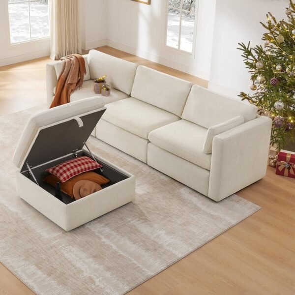 CHITA Oversized Modular Sectional Sofa, FSC Certified L Shaped Sectional Couches for Living Room, 112 inch Width,4 Seat Modular Sofa with Storage Ottoman, Linen - Image 6