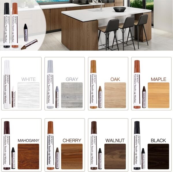 DEWEL Furniture Markers Touch Up, Upgrade Wood Furniture Repair Kit, Premium Wood Scratch Repair Markers and Wax Sticks for Wood Stains Scratches Hardwood Wooden Floors Tables, Set of 17 - Image 2