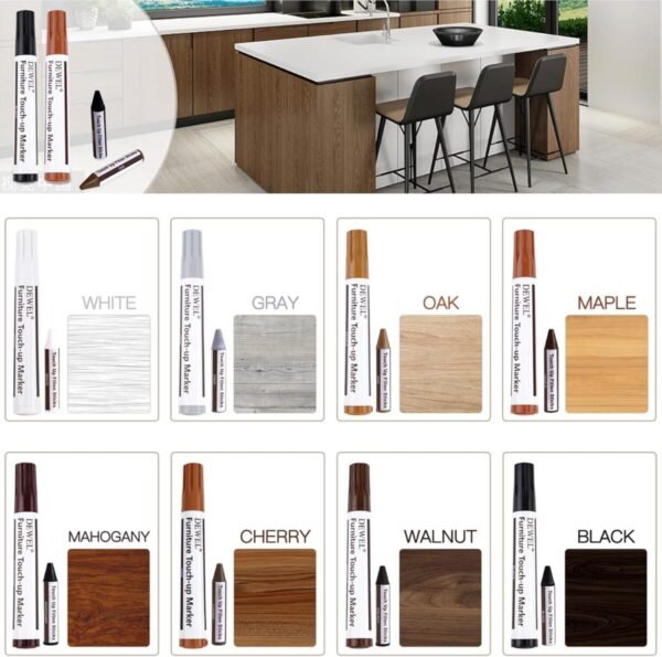 DEWEL Furniture Markers Touch Up, Upgrade Wood Furniture Repair Kit, Premium Wood Scratch Repair Markers and Wax Sticks for Wood Stains Scratches Hardwood Wooden Floors Tables, Set of 17 - Image 2
