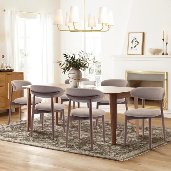 COLAMY Wooden Dining Chairs Set of 4, Modern Fabric Upholstered Dining Room Chair, Farmhouse Kitchen Chairs with Foot Pegs, Camel - Image 7