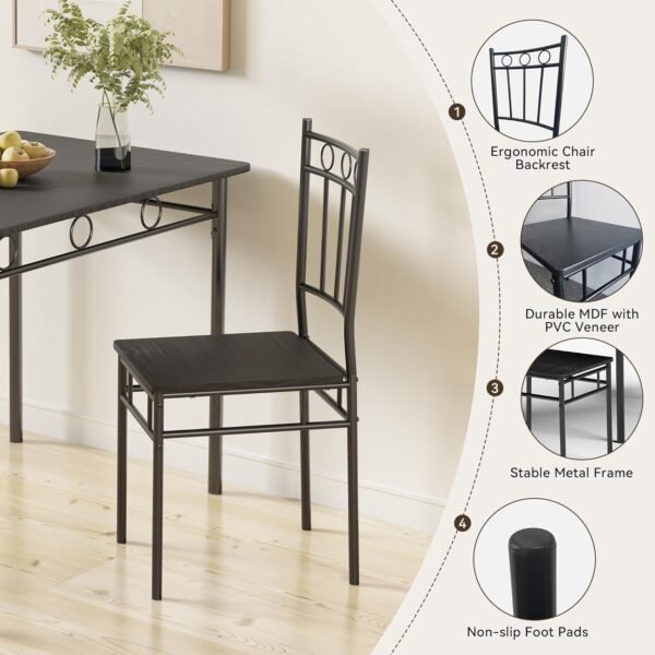 Dining Table Set for 4, 5-Piece Kitchen Table and Chairs, Rectangular Dining Room Table Set with 4 Chairs, Space-Saving Kitchen Table Set for Small Space,Dinette,Apartment,Retro Black - Image 3