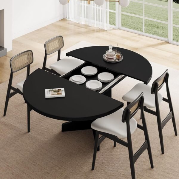 Feonase 59" Round Extendable Dining Room Table for 6, Modern Oval Kitchen Table with Heavy Duty Wood Base, for Kitchen Dining Living Room, Easy Assembly, Noise-Free, Black - Image 6