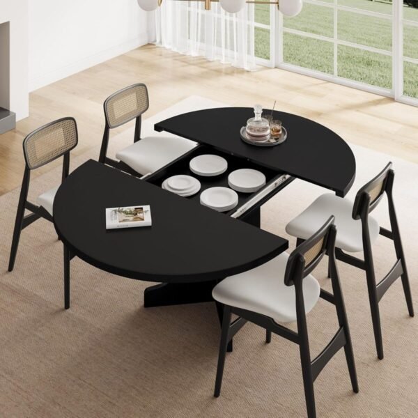 Feonase 59" Round Extendable Dining Room Table for 6, Modern Oval Kitchen Table with Heavy Duty Wood Base, for Kitchen Dining Living Room, Easy Assembly, Noise-Free, Black - Image 6