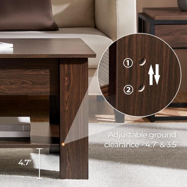 Yaheetech Lift Top Coffee Table with Hidden Compartment and Storage Shelf, Rising Tabletop Dining Table for Living Room Reception Room, 47.5in L, Espresso - Image 7