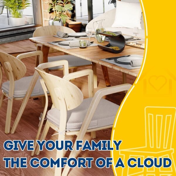 AAAAAcessories D-Shaped 2'' Thick Chair Cushions, Removable, Machine Washable Cover and Ties, Chair Pads for Indoor Dining Room and Kitchen Chairs, 17'' x 16'', Set of 4, Beige - Image 6