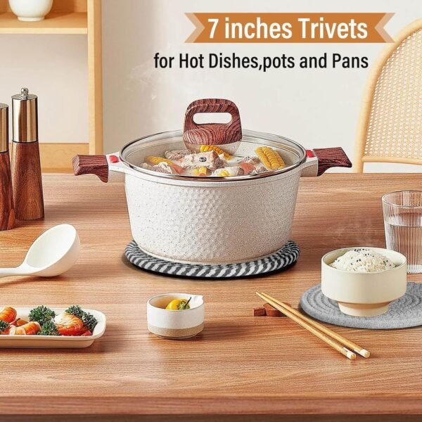 Trivet Mats Set for Hot Dishes, 5 Heat Resistant Pot Holders Kitchen Counter, Table, Home Essentials, Anti Stain Hot Pads Plate Mats for Hot pots and Pans, 7 Inches - Image 6