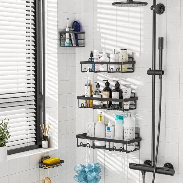 Moforoco Adhesive Shower Caddy Organizer Shelves Rack - 5 Pack Corner Bathroom Storage Organization, Home & Kitchen Decor Inside RV Accessories, Hanging First Apartment Household Camper Essentials - Image 5