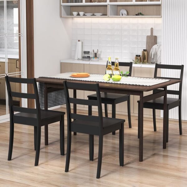 Giantex Wood Dining Chairs Set of 4 Black- Wooden Armless Kitchen Chairs with Solid Rubber Wood Legs, Non-Slip Foot Pads, Max Load 400 Lbs, Farmhouse Style High Ladder Back Wooden Dining Room Chairs - Image 2