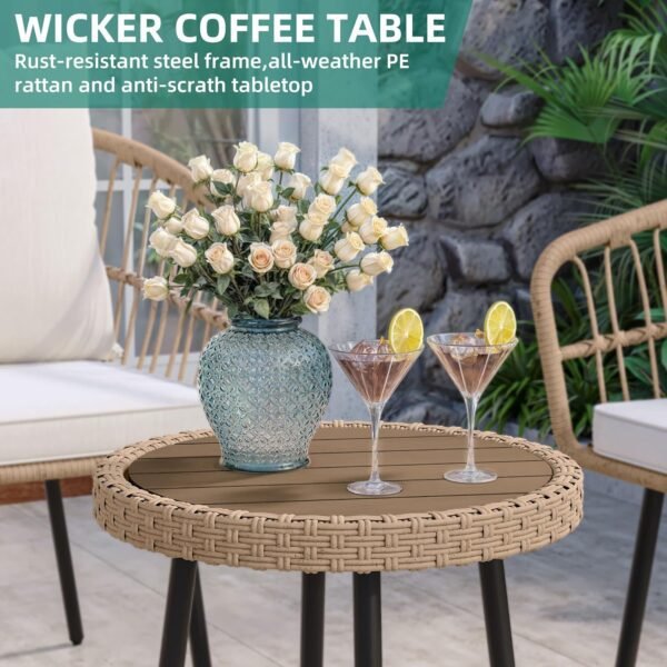 YITAHOME 3 Pieces Outdoor Wicker Patio Conversation Bistro Set, All-Weather Rattan Patio Furniture Set with Table & Cushions, Outdoor Sectional Sofa for Patio, Balcony, Backyard, Deck - Image 4