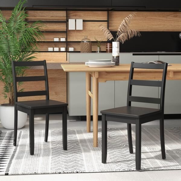 Giantex Wood Dining Chairs Set of 4 Black- Wooden Armless Kitchen Chairs with Solid Rubber Wood Legs, Non-Slip Foot Pads, Max Load 400 Lbs, Farmhouse Style High Ladder Back Wooden Dining Room Chairs - Image 4