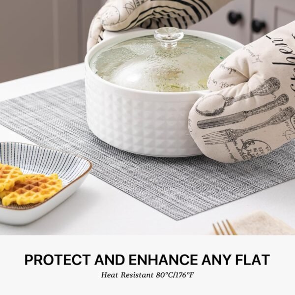 LEXMORE Placemats Set of 4 Vinyl/Plastic Woven Place Mats for Kitchen Table Indoor/Outdoor Washable Placemat Wipeable Dining Table Mats(Gray) - Image 5