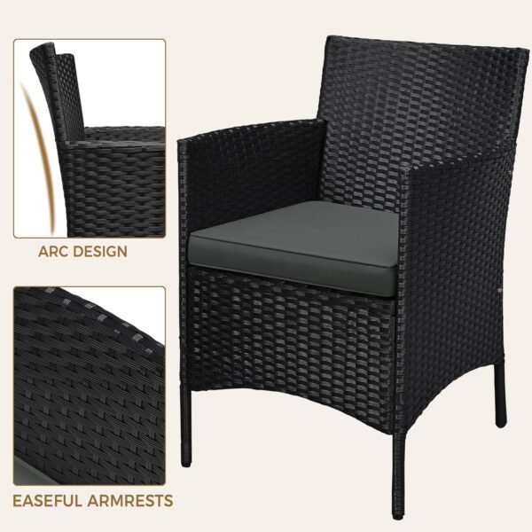 Yaheetech 3 Pieces Patio Porch Furniture Set, Outdoor PE Rattan Wicker Conversation Set with Soft Cushions, Glass Coffee Table & 2 Chairs for Garden/Deck/Courtyard/Poolside, Black/Gray - Image 5