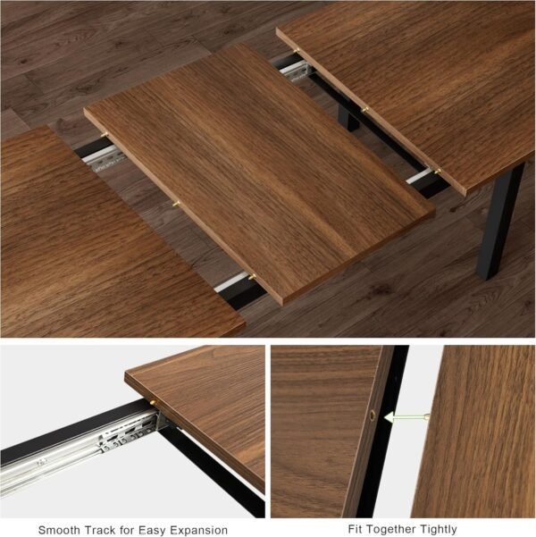 Feonase 5-Piece Dining Table Set for 4-8 People, 63" Extendable Kitchen Table Set with 2 Benches and 2 Square Stools, Dining Room Table with Heavy-Duty Frame, Easy Assembly, Walnut - Image 5