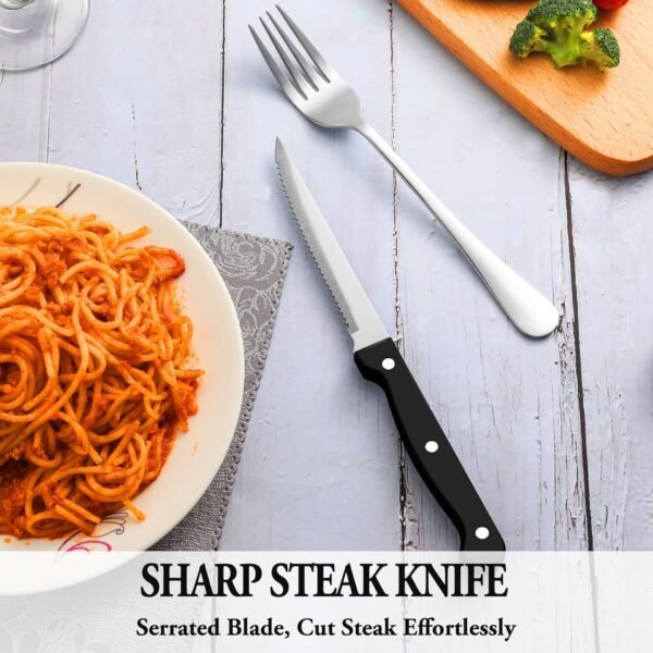 24 Pcs Silverware Set with Steak Knives Service for 4,Stainless Steel Flatware Set,Mirror Polished Cutlery Utensil Set,Home Kitchen Eating Tableware Set,Include Fork Knife Spoon Set,Dishwasher Safe - Image 5