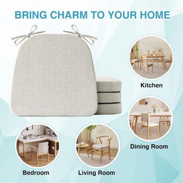 Chair Cushions for Dining Chairs Set of 4, Kitchen Chair Pads, Indoor Dining Chair Cushions with Ties, Seat Cushions for Kitchen Chairs, Non Slip Chair Pads, 17" x 16" x 2", Beige - Image 7