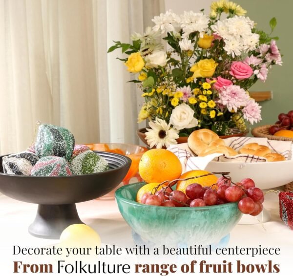 Folkulture Wooden Fruit Bowl for Kitchen Counter | 12" Large Premium Banana Fruit Basket for Kitchen | Black Wood Bowl with Holder, Pedestal for Table Decor, Centerpiece for Dining Table - Image 8