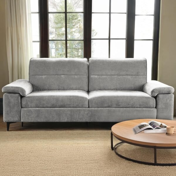 88.97" Modern Sofa Couch for Living Room, Deep Seat Sleeper Sofa with 8”Cushion, Comfy 2-Seater Chenille Loveseat Sofa with Convertible Armrest, Removable Sofa Cover, High Leg(Light Gray)